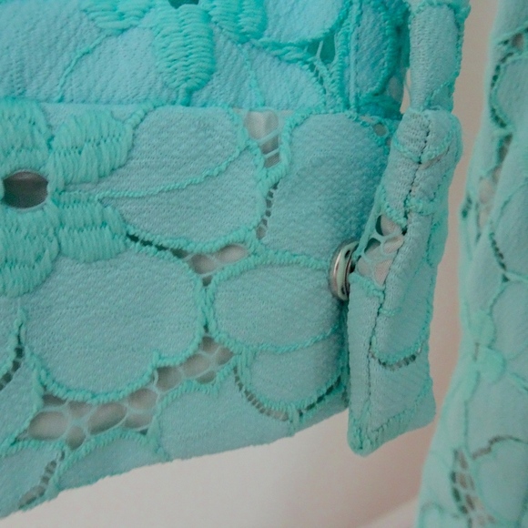 Diane von Furstenberg Turquoise Blue Floral Lace Leandra Shift Dress Size 6 - Picture 6 of 8